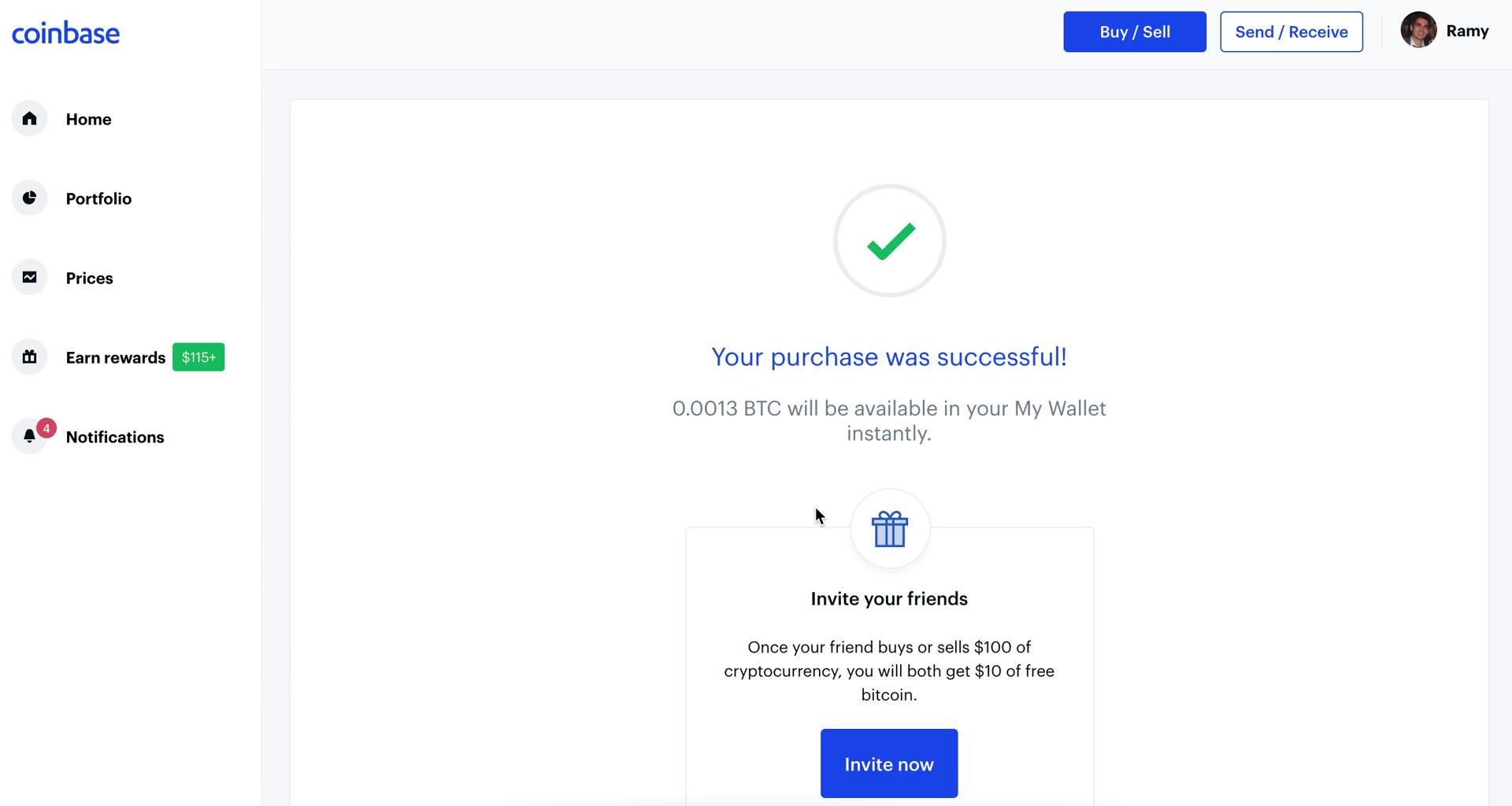 Buying crypto currency screenshot