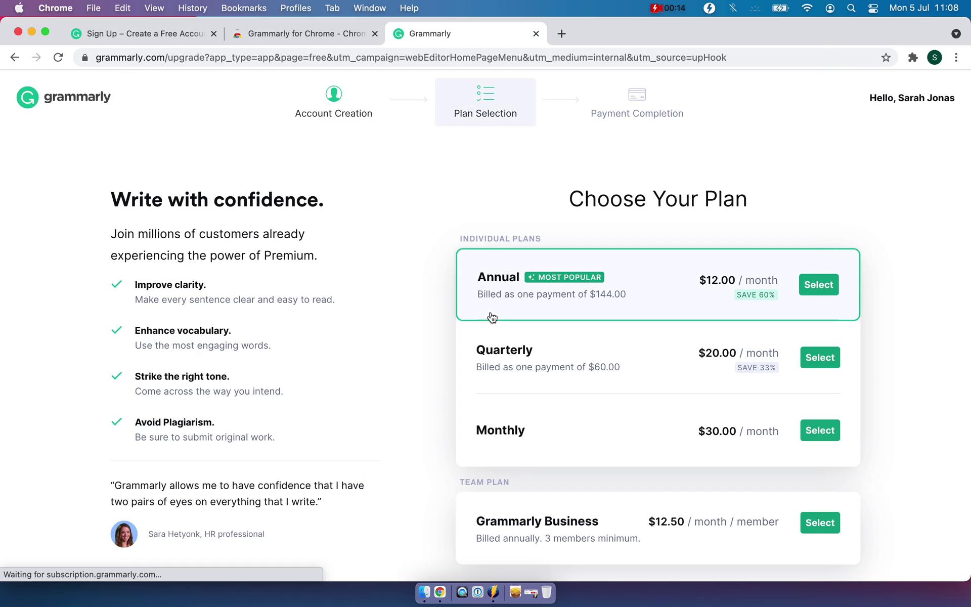 Upgrading your account screenshot