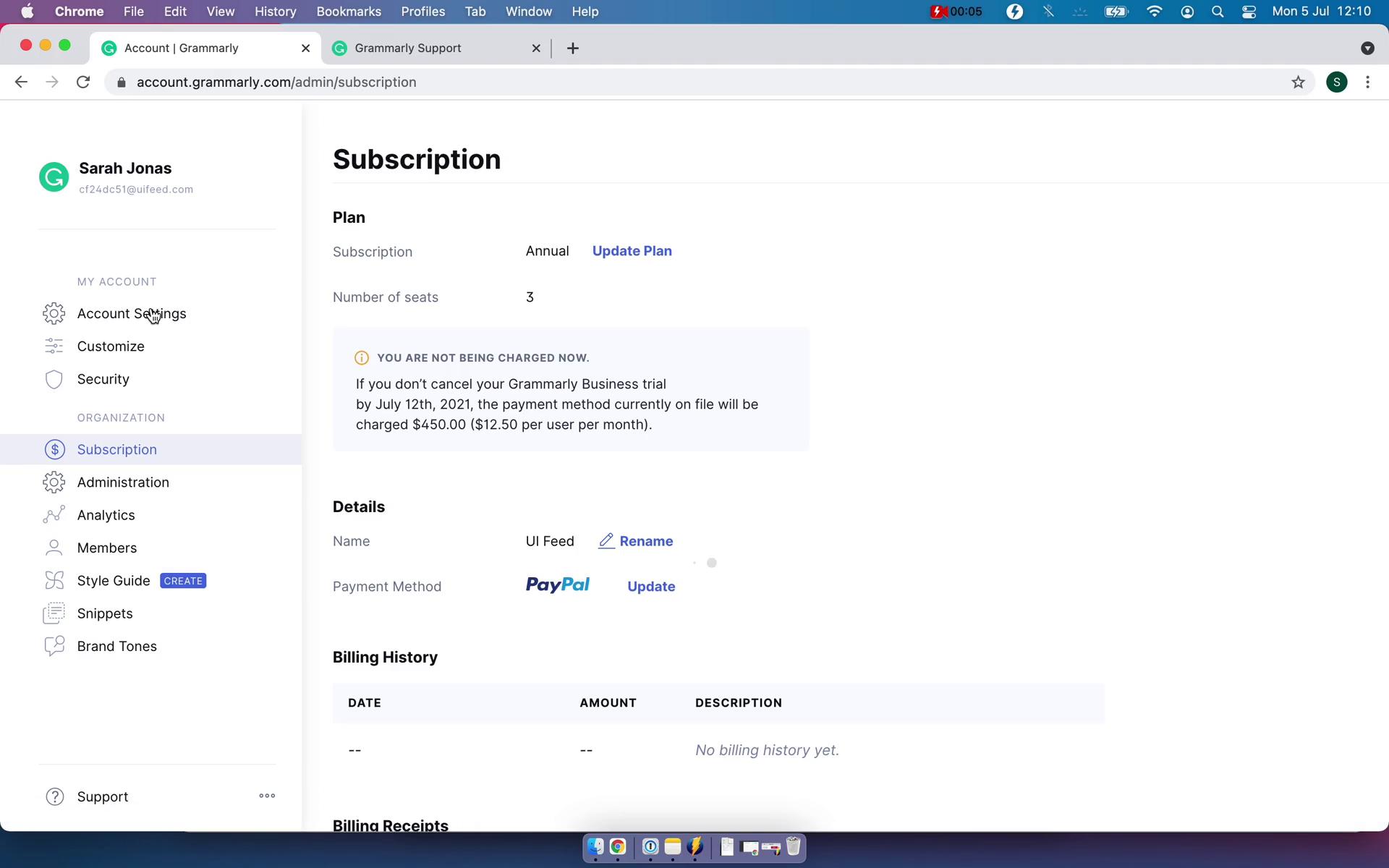 Cancelling your subscription screenshot