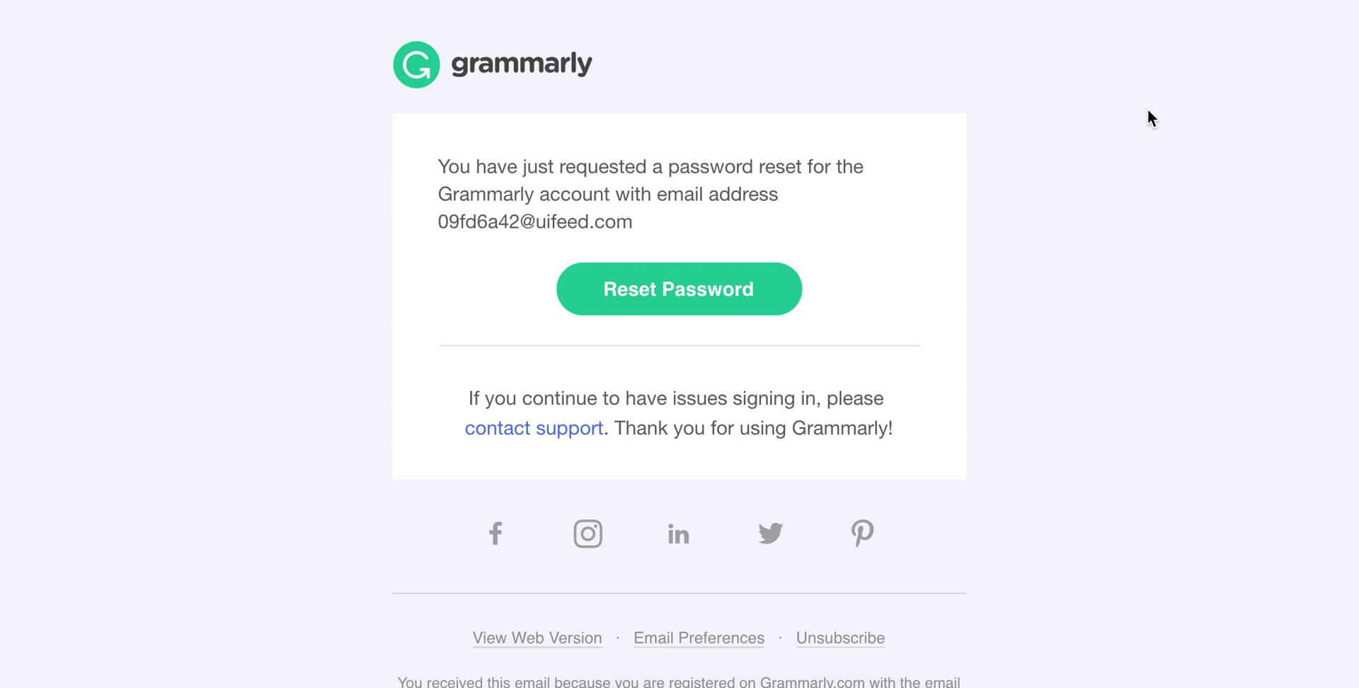 Password reset screenshot