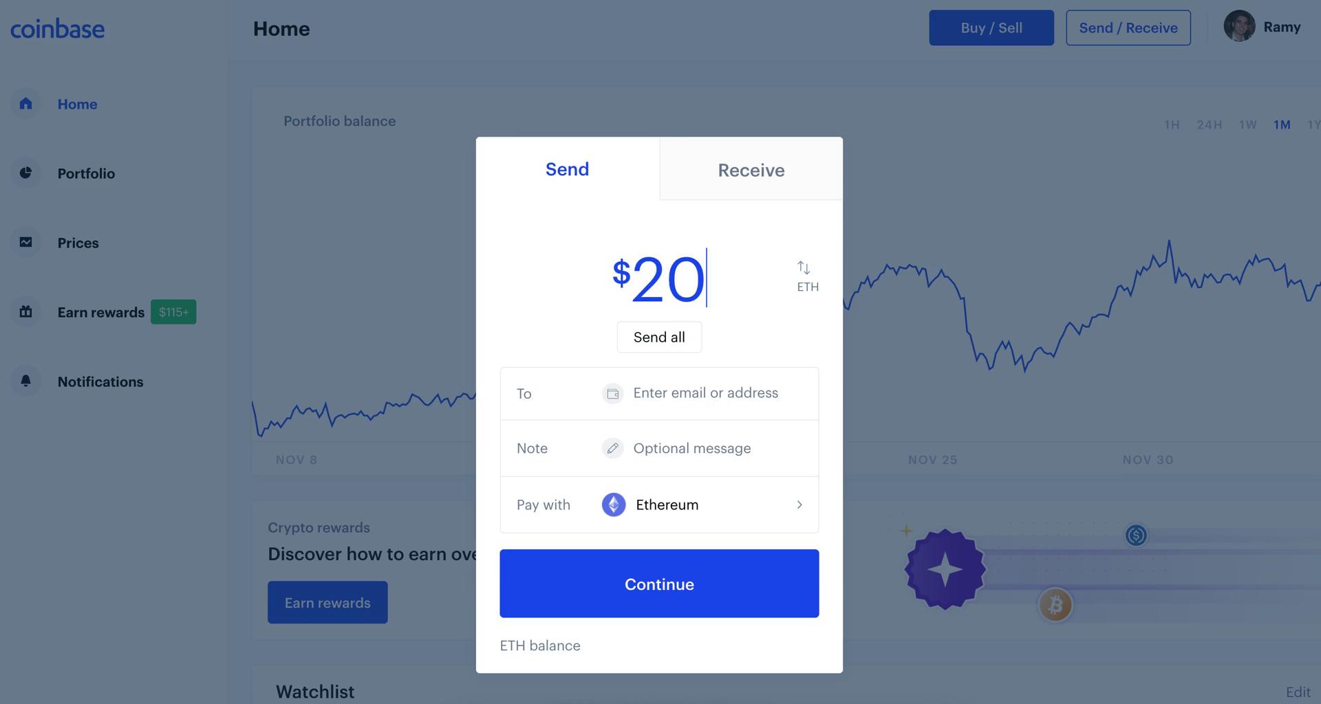 Sending currency on Coinbase video thumbnail