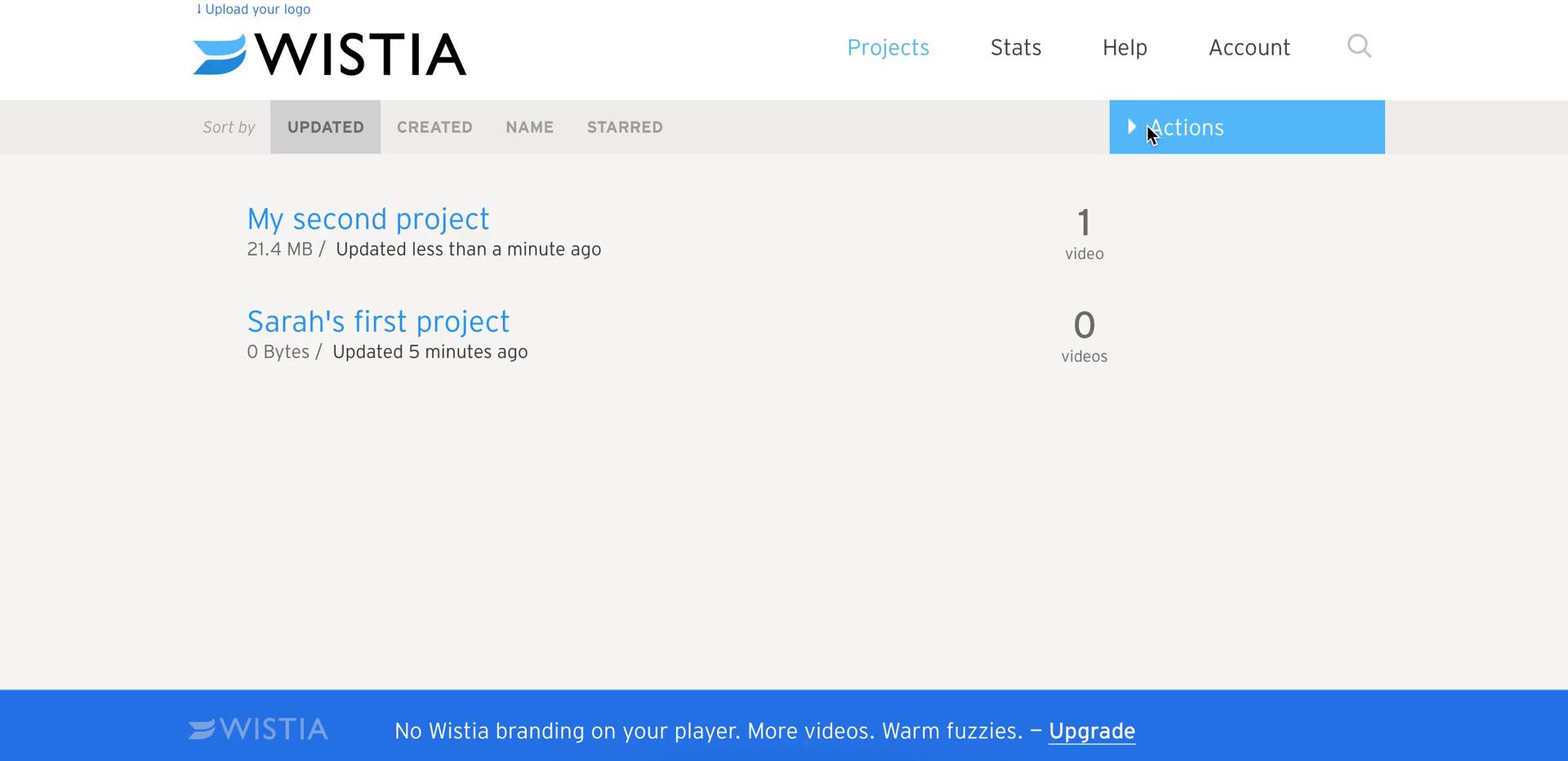 Creating a project on Wistia video thumbnail