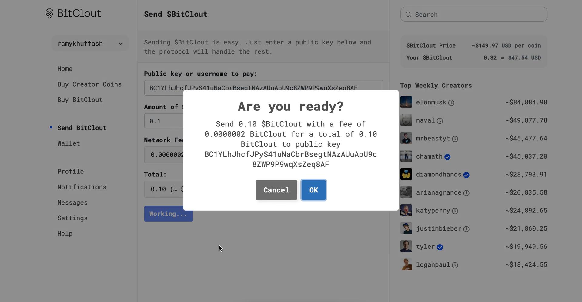 Sending currency on BitClout video thumbnail