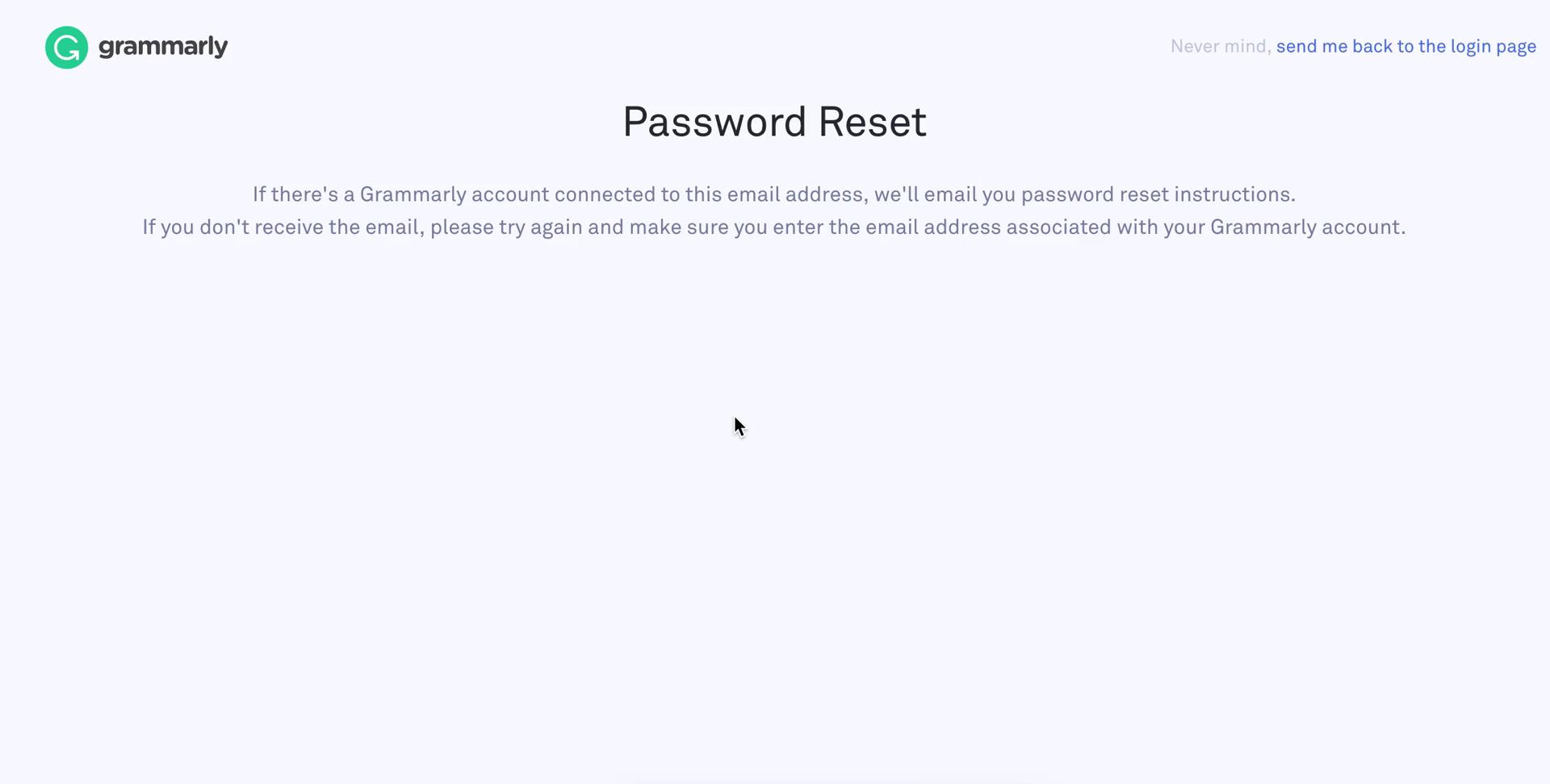Password reset screenshot
