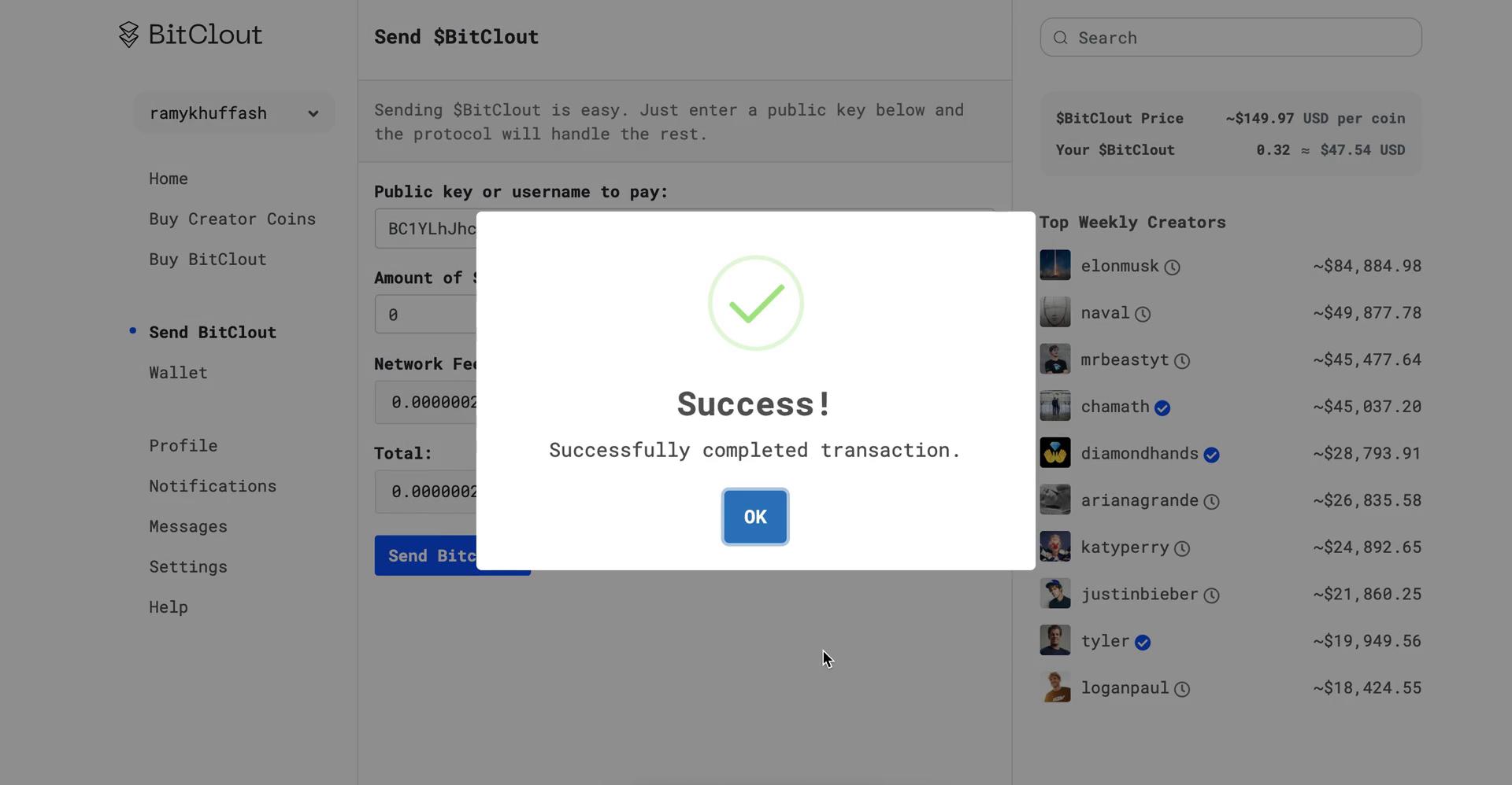 Sending currency on BitClout video thumbnail