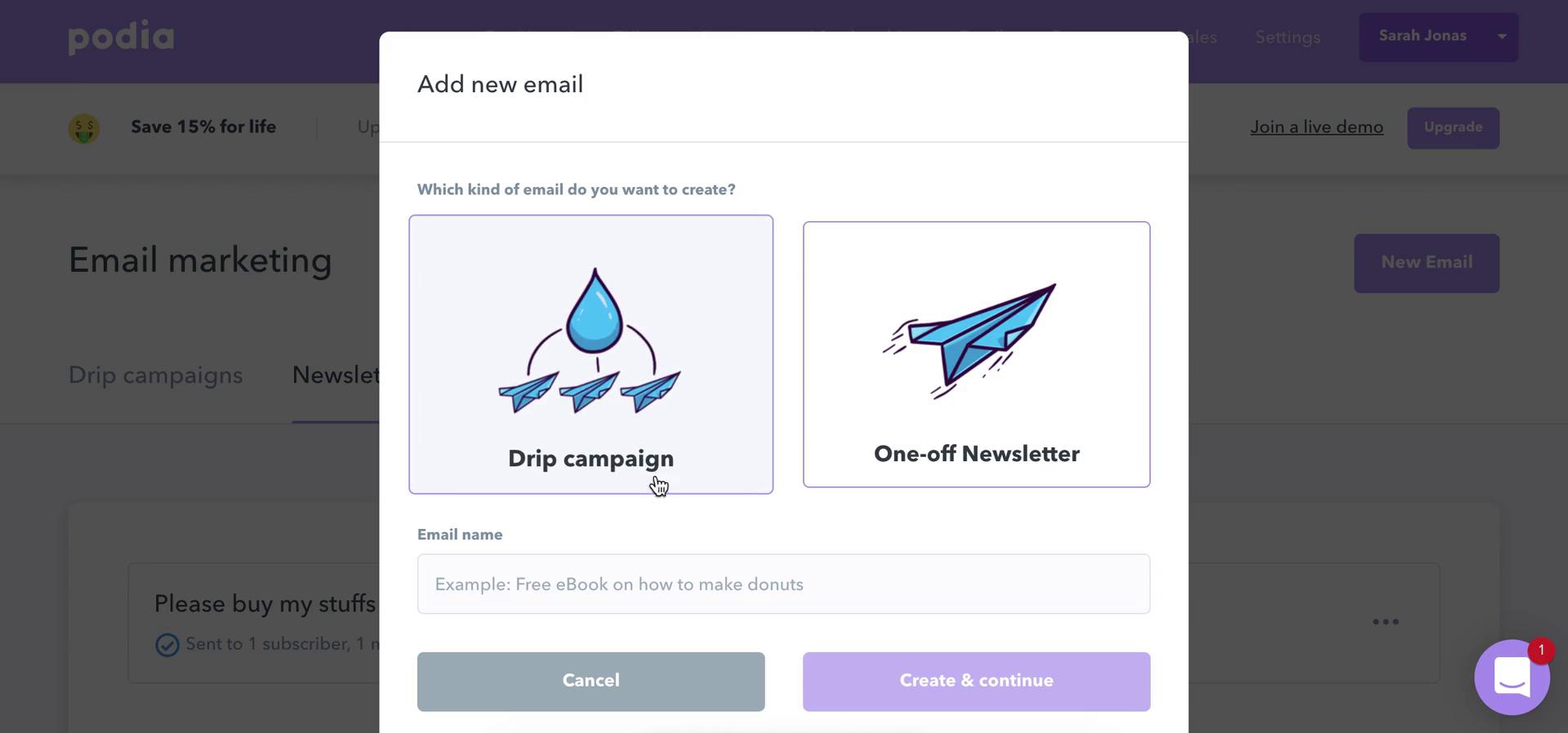 Creating a drip campaign on Podia video thumbnail