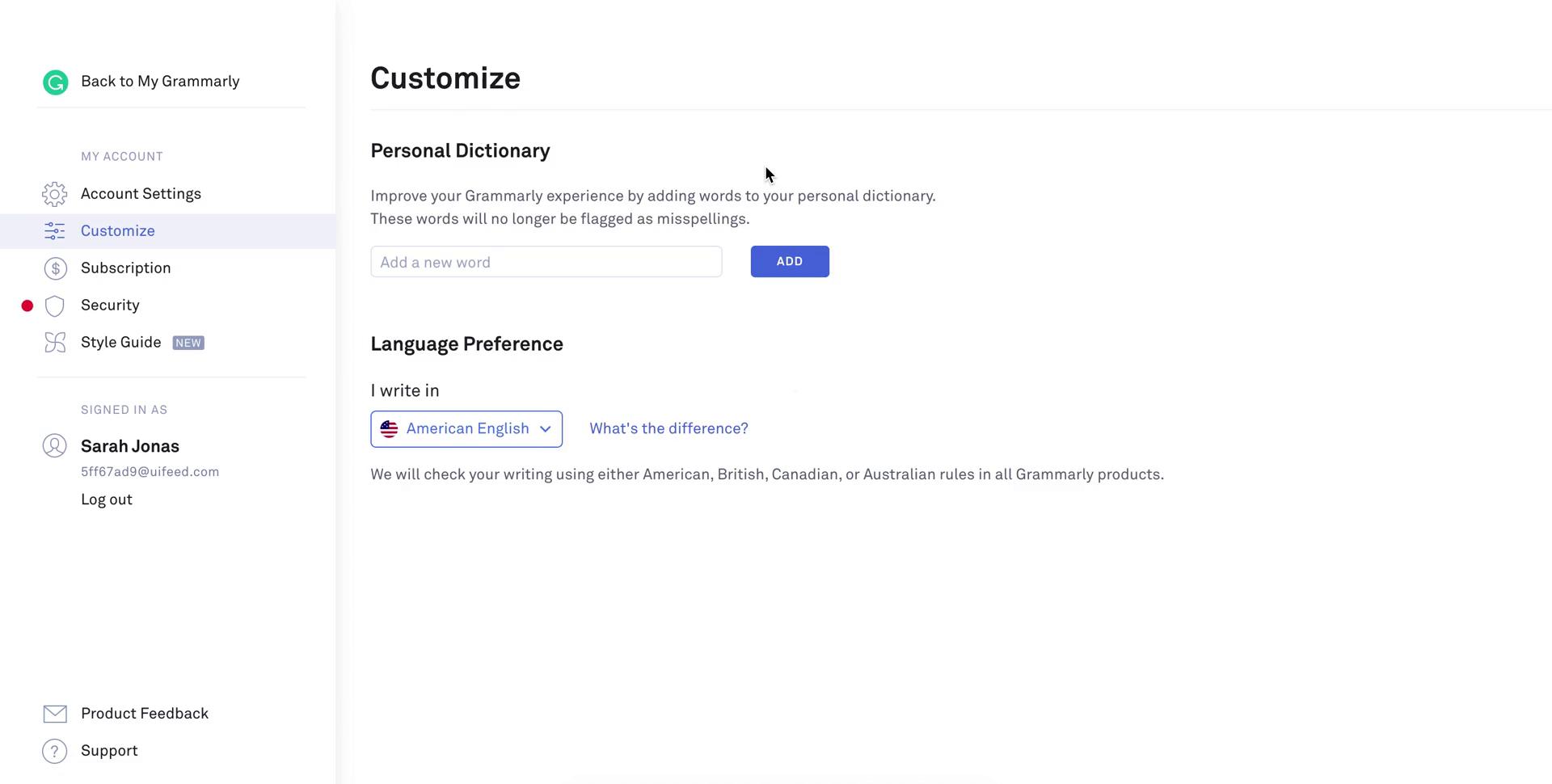 Settings screenshot