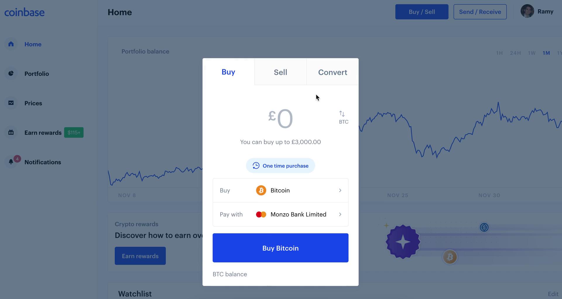 Buying crypto currency screenshot