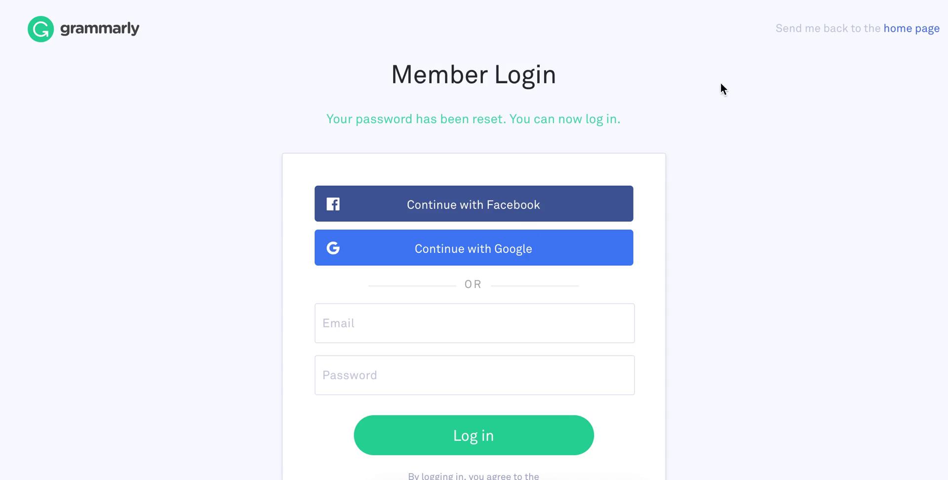 Password reset screenshot