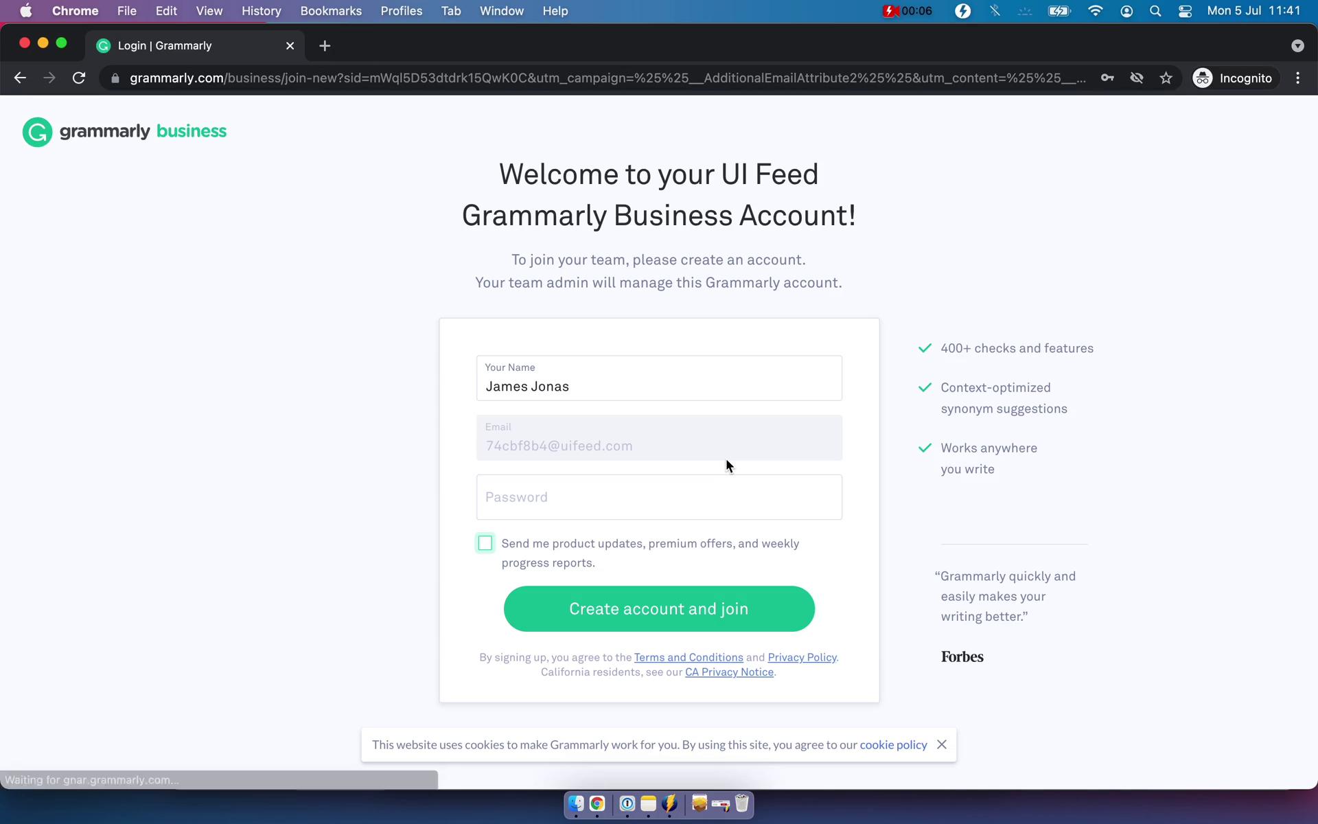 Accepting an invite screenshot