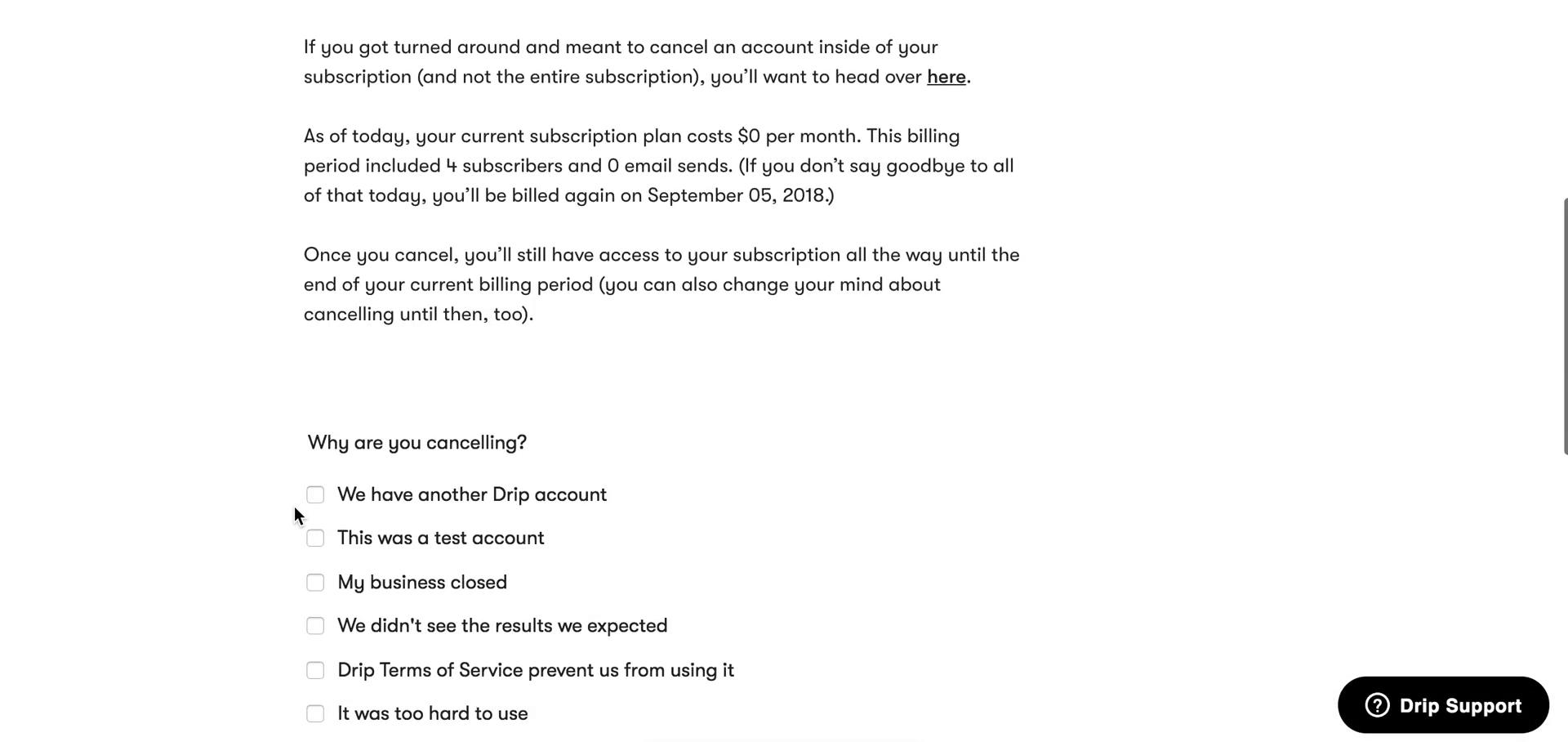 Cancelling your subscription on Drip video thumbnail