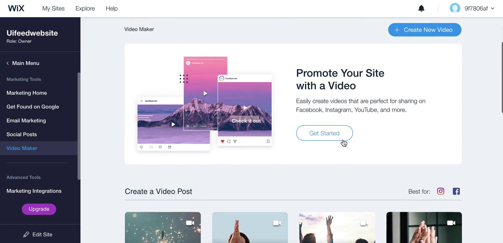 Creating a video on Wix video thumbnail