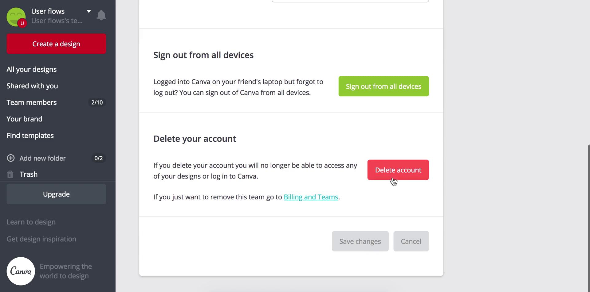 Deactivating your account screenshot