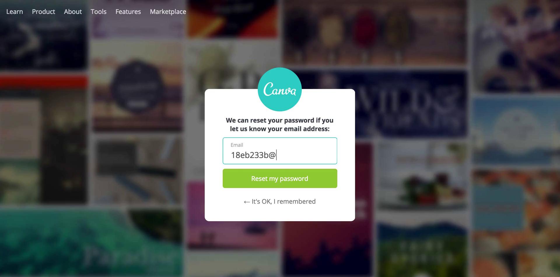 Password reset screenshot