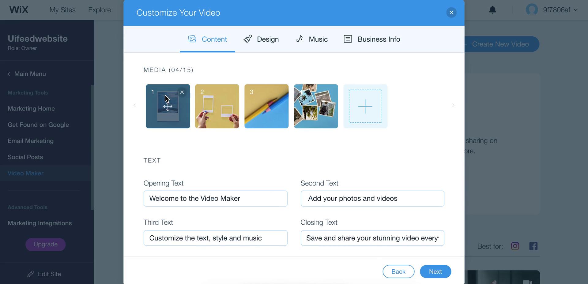 Creating a video on Wix video thumbnail