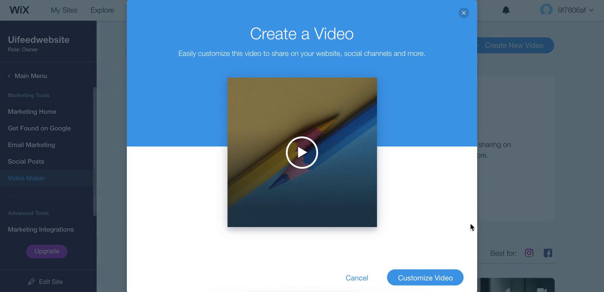 Creating a video on Wix video thumbnail