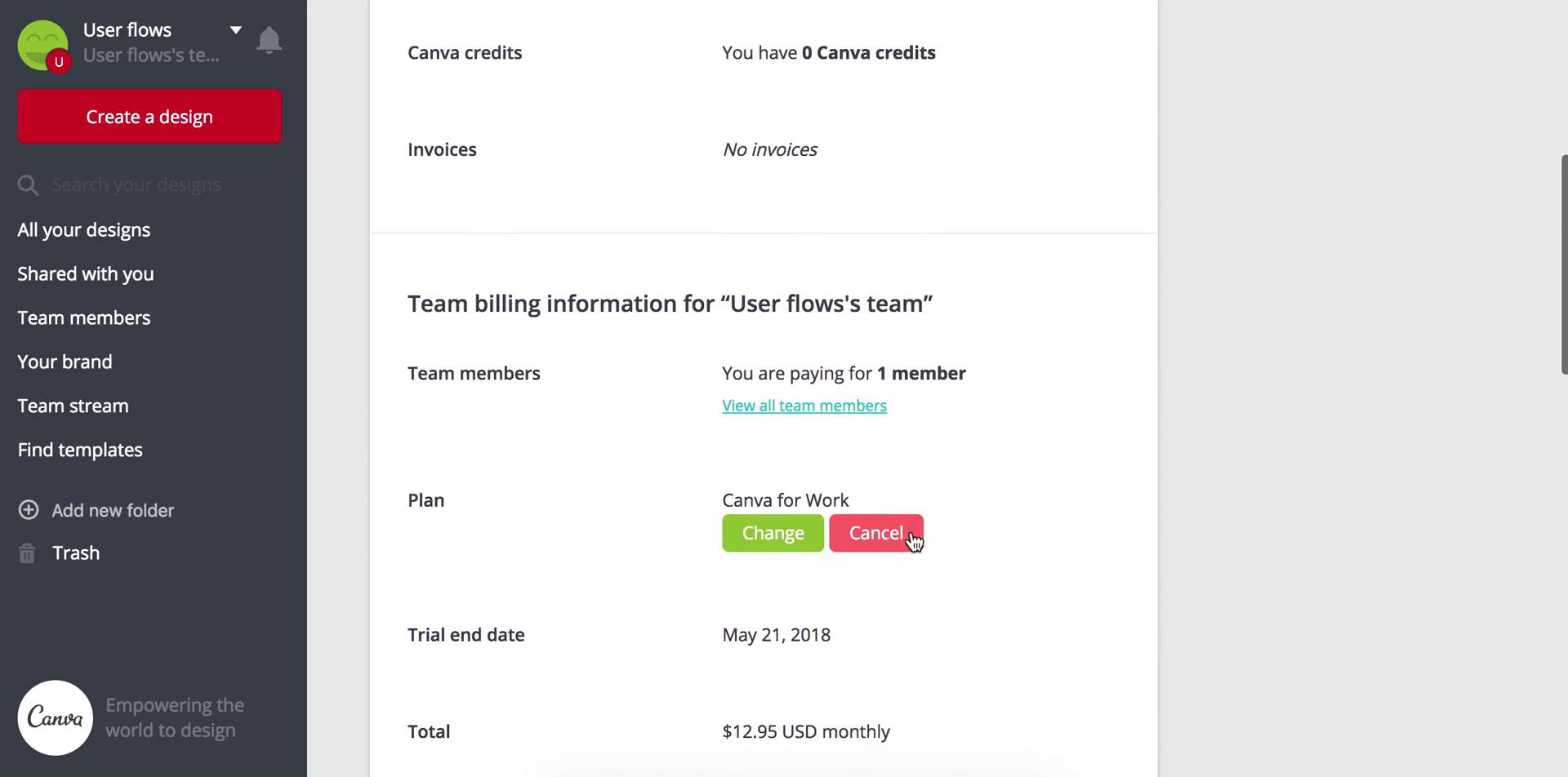 Downgrading your account screenshot
