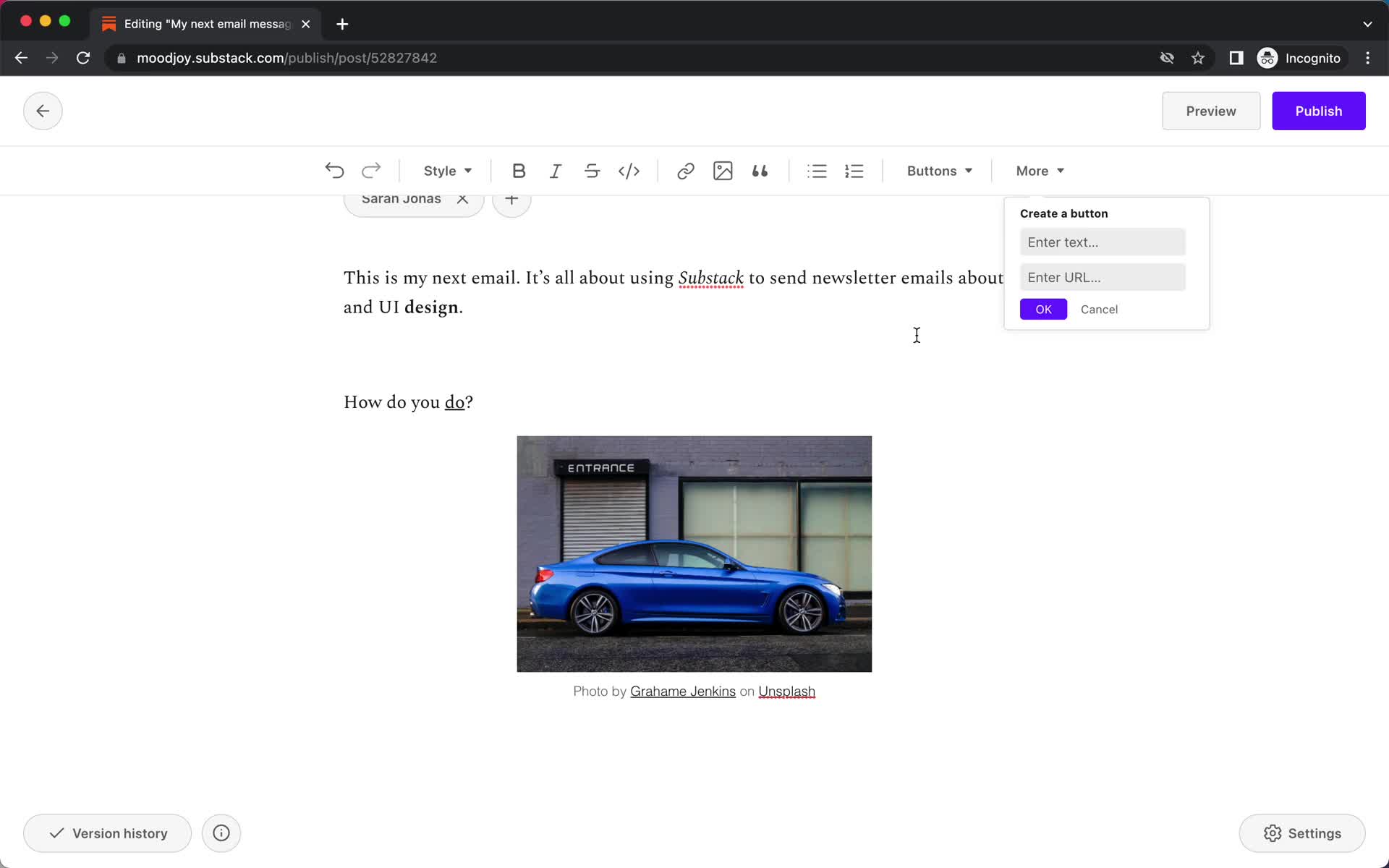 Creating an email campaign screenshot
