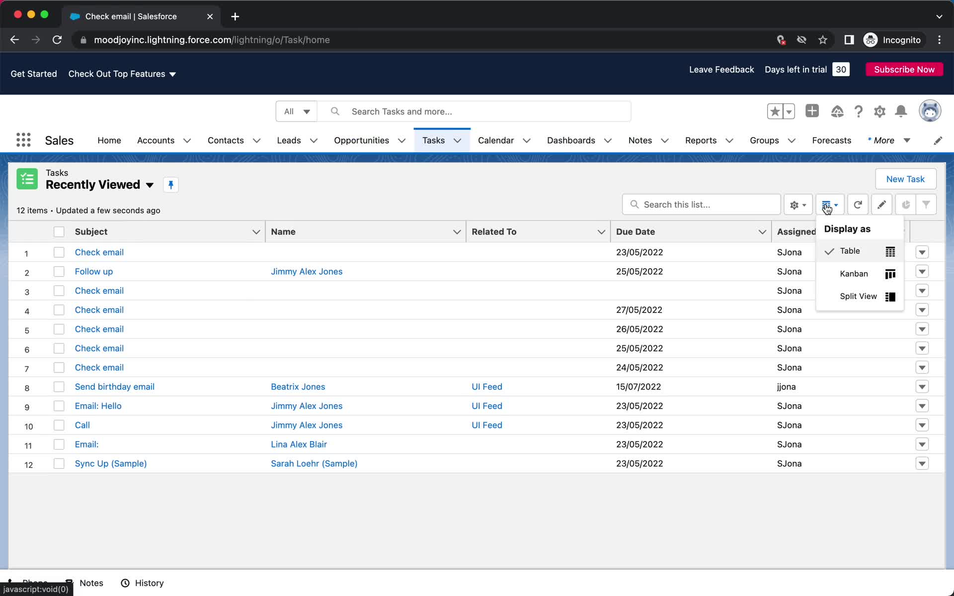 Tasks screenshot