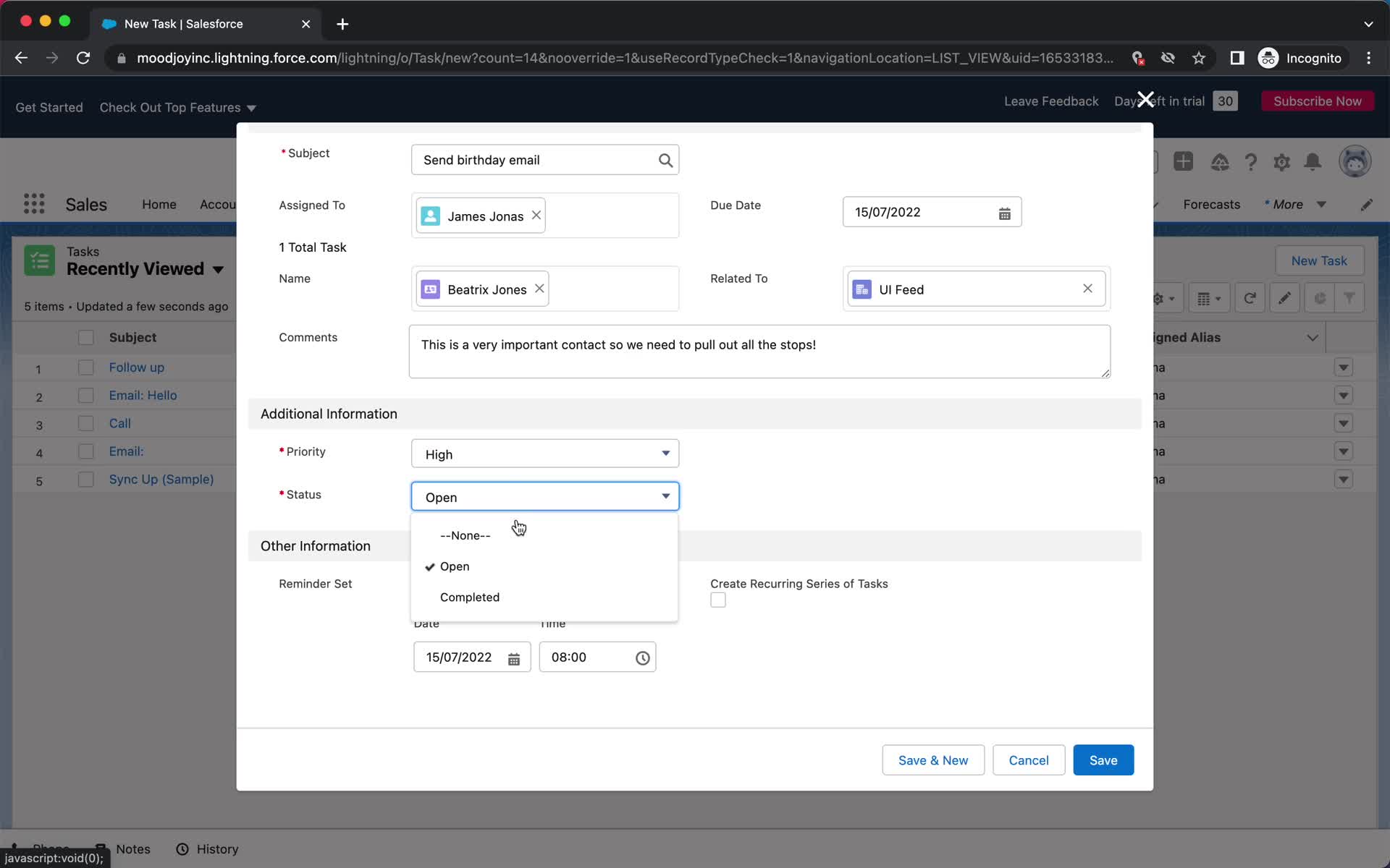 Tasks screenshot