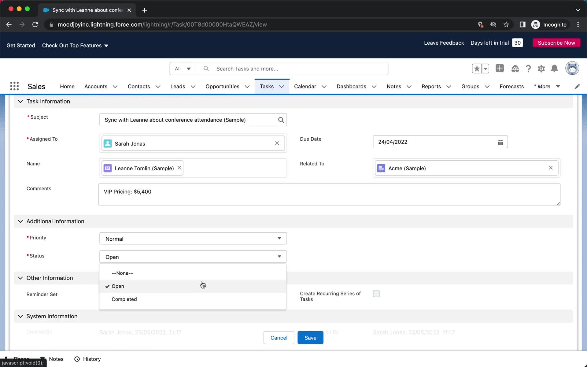 Tasks screenshot