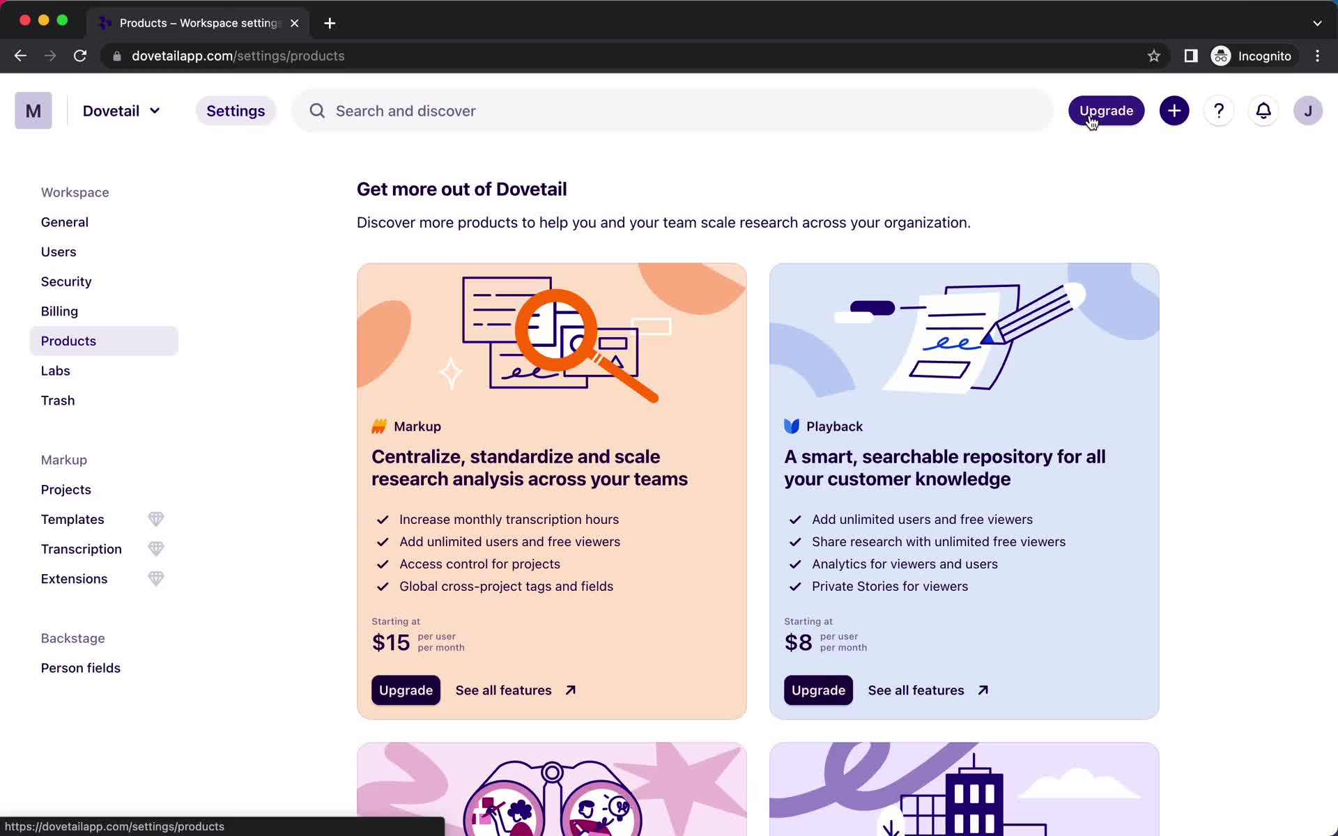 Upgrading your account on Dovetail video thumbnail