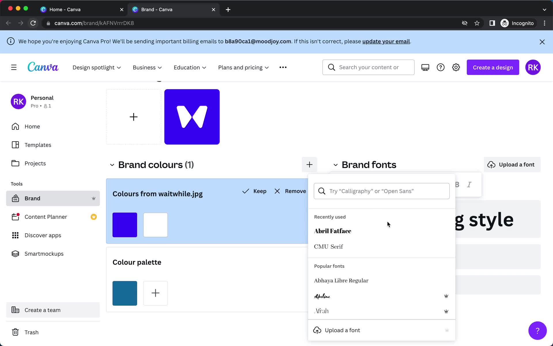 Upgrading your account screenshot