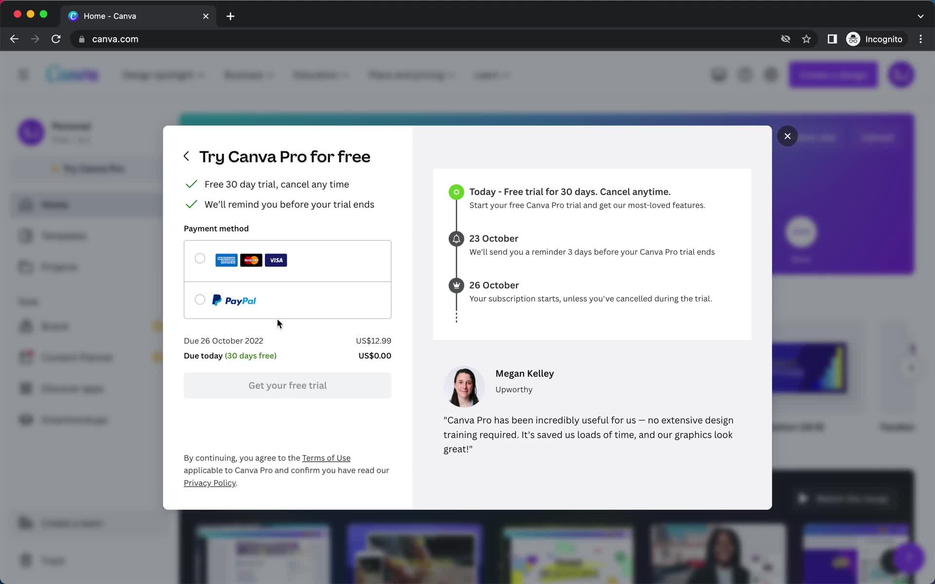 Upgrading your account screenshot