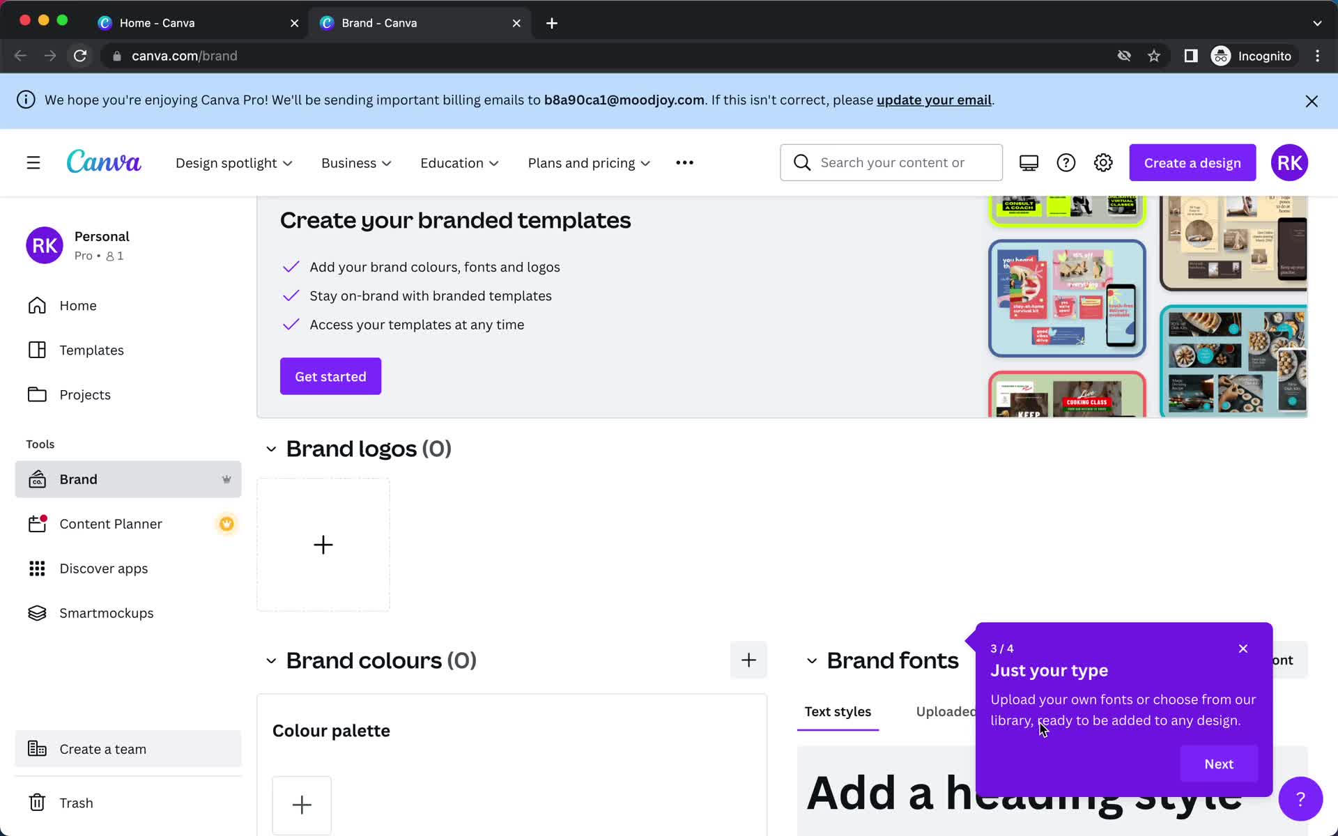 Upgrading your account screenshot