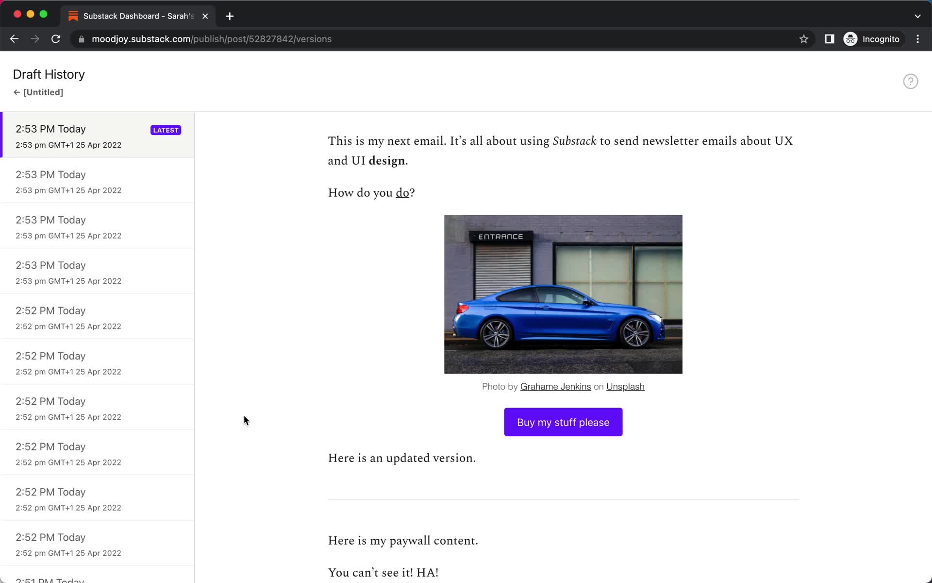 Version history on Substack video thumbnail