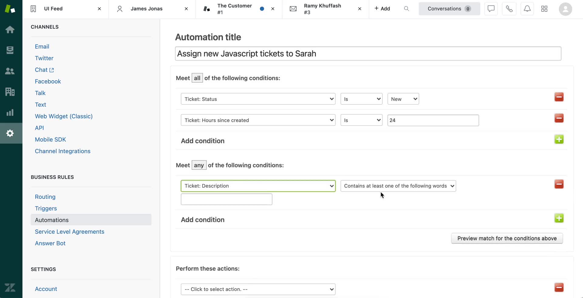Creating an automation workflow screenshot