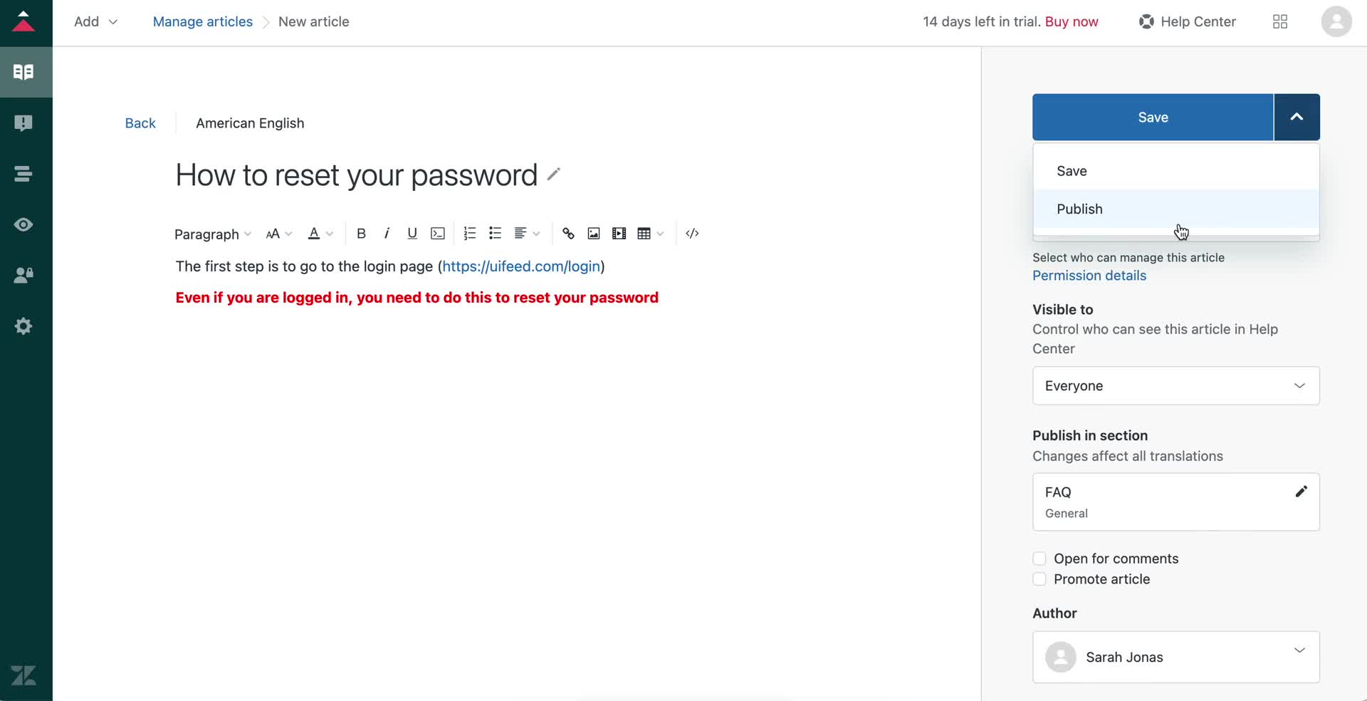Creating a support article screenshot