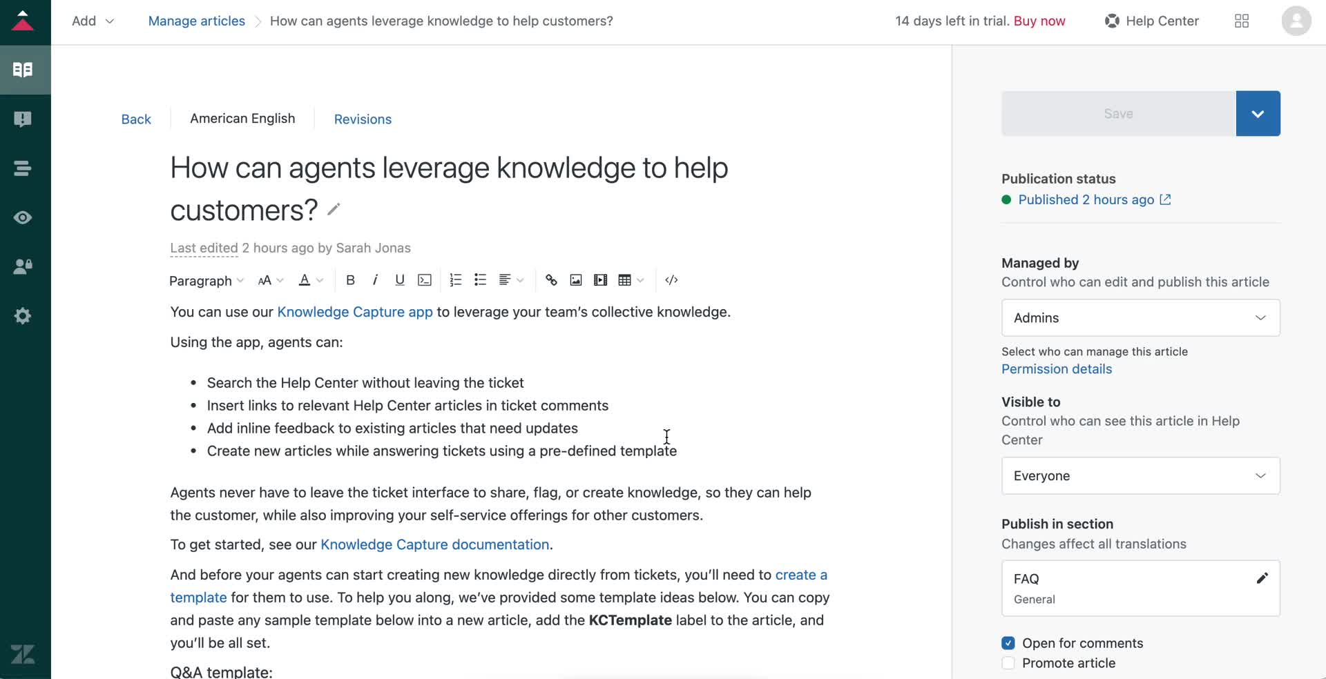 Creating a support article screenshot